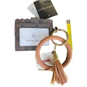 Nanette Lepore Brown Hands-Free Alli Bracelet Card Case Organizer Key Ring NWT